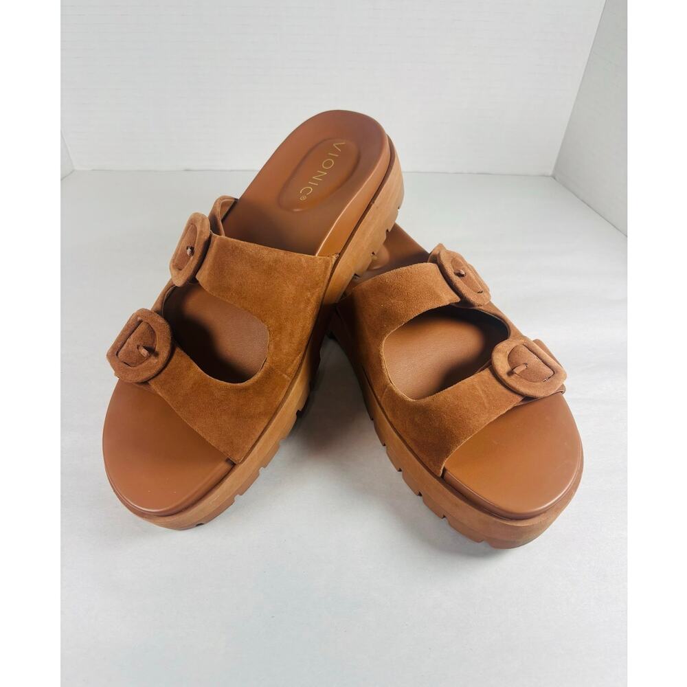 Vionic Womens Capitola Chunky Suede Sandals Wmn Sz 9.5M Argan Oil Brown Buckle